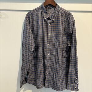 Vineyard Vines Shirt Mens 2XL Blue Brown Plaid OTG Performance Button Down XXL